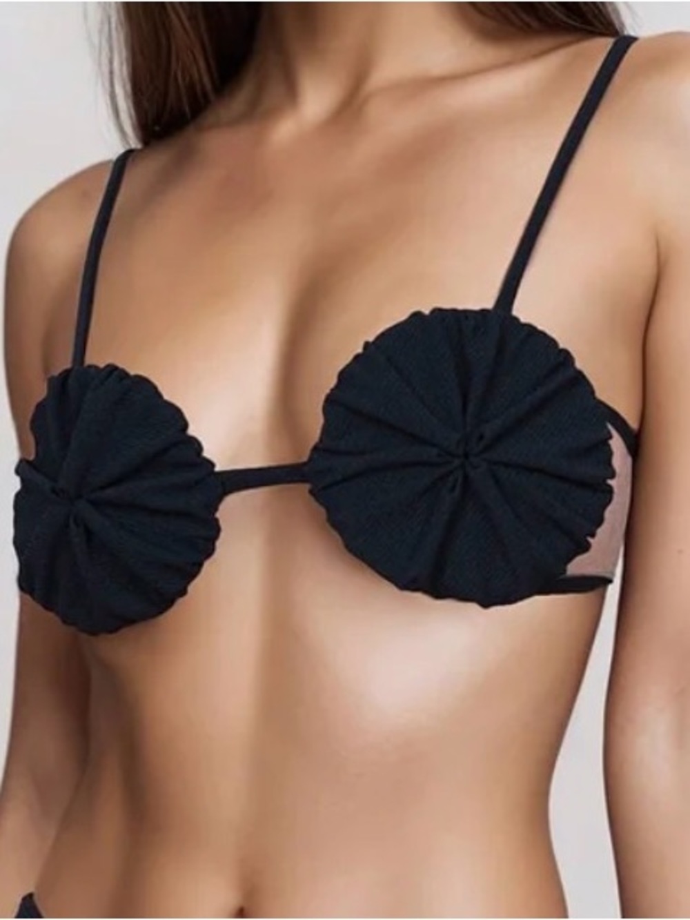 NKSW Black Ruched Circular Adjustable Bikini Top